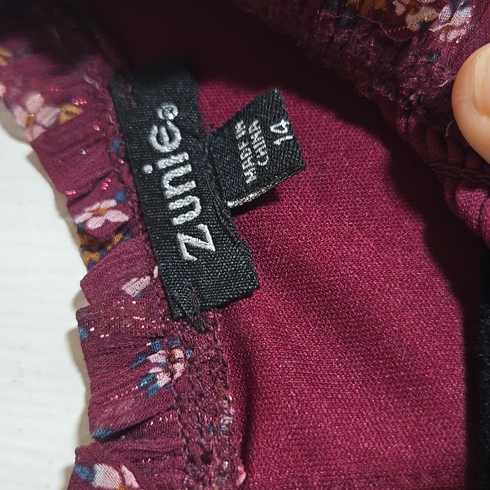 Zunie Smocked Floral Midi Dress | Juniors 14 - Fits Women’s XS–S | Wine Berry - Picture 17 of 17